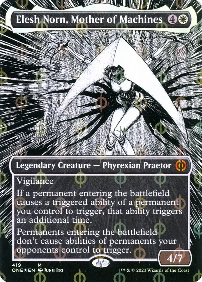 2023 Phyrexia: All Will Be One Elesh Norn, Mother of Machines [Compleat] mythic #419 mythic card image
