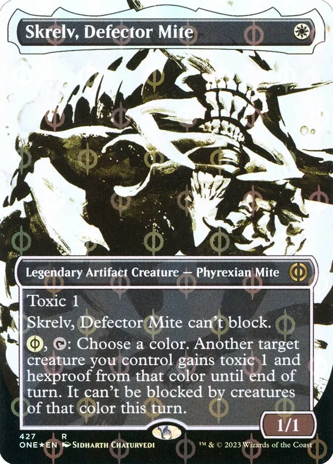 2023 Phyrexia: All Will Be One Skrelv, Defector Mite [Compleat] rare #427 rare card image