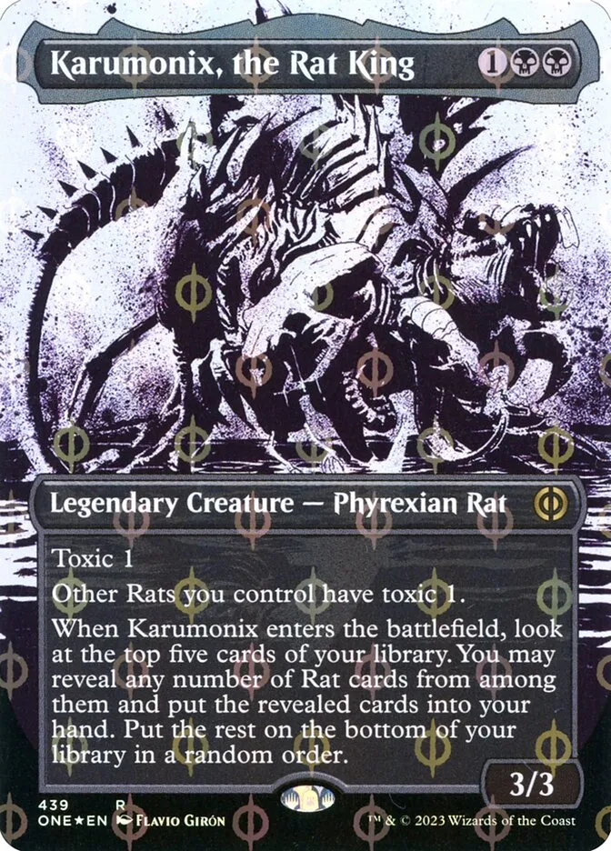 2023 Phyrexia: All Will Be One Karumonix, the Rat King [Compleat] rare #439 rare card image