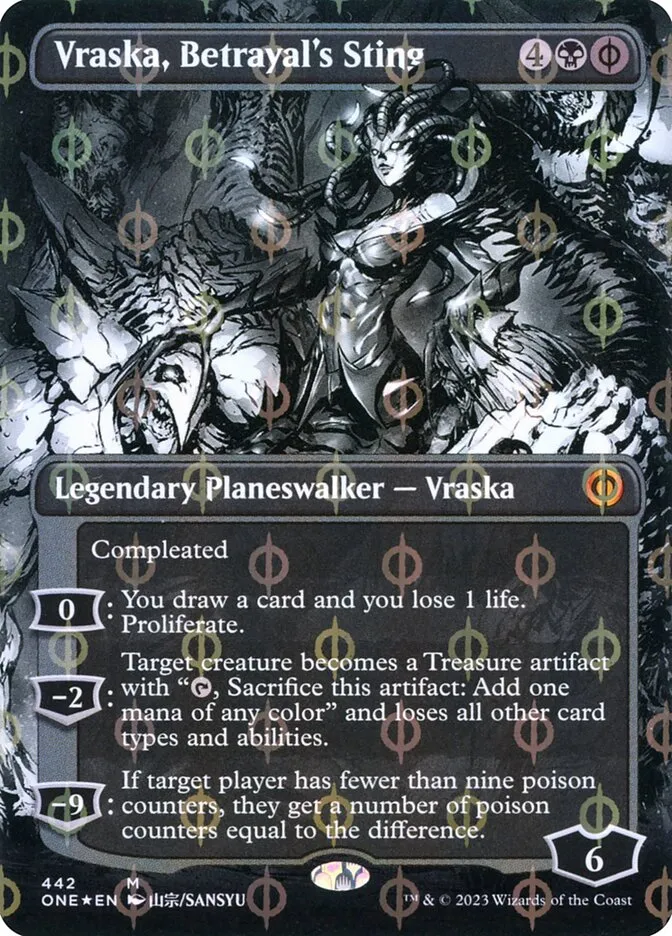 2023 Phyrexia: All Will Be One Vraska, Betrayal's Sting [Compleat] mythic #442 mythic card image