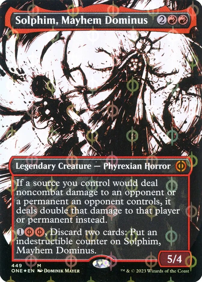 2023 Phyrexia: All Will Be One Solphim, Mayhem Dominus [Compleat] mythic #449 mythic card image