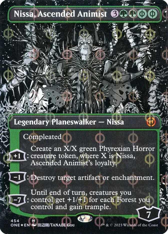 2023 Phyrexia: All Will Be One Nissa, Ascended Animist [Borderless] mythic #454 mythic card image