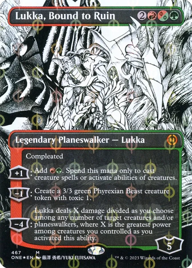 2023 Phyrexia: All Will Be One Lukka, Bound to Ruin [Compleat] mythic #467 mythic card image