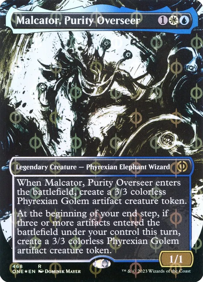2023 Phyrexia: All Will Be One Malcator, Purity Overseer [Compleat] rare #468 rare card image