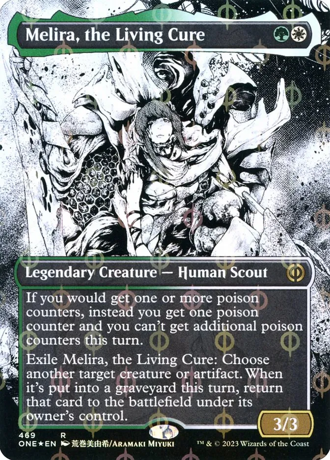 2023 Phyrexia: All Will Be One Melira, the Living Cure [Compleat] rare #469 rare card image