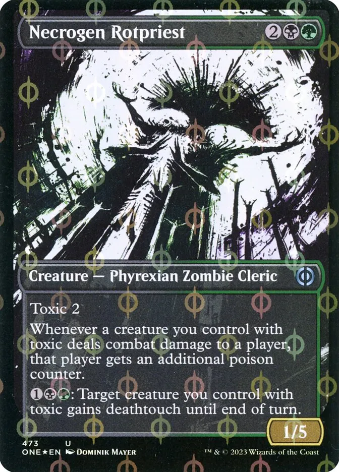 2023 Phyrexia: All Will Be One Necrogen Rotpriest [Compleat] uncommon #473 uncommon card image
