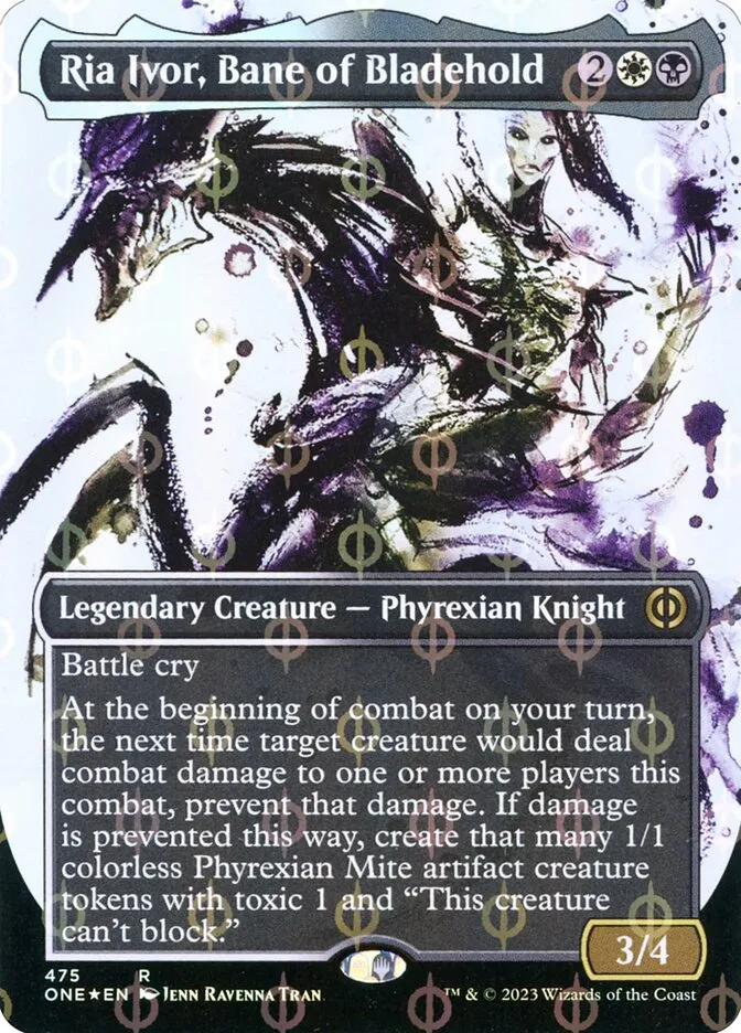 2023 Phyrexia: All Will Be One Ria Ivor, Bane of Bladehold [Compleat] rare #475 rare card image