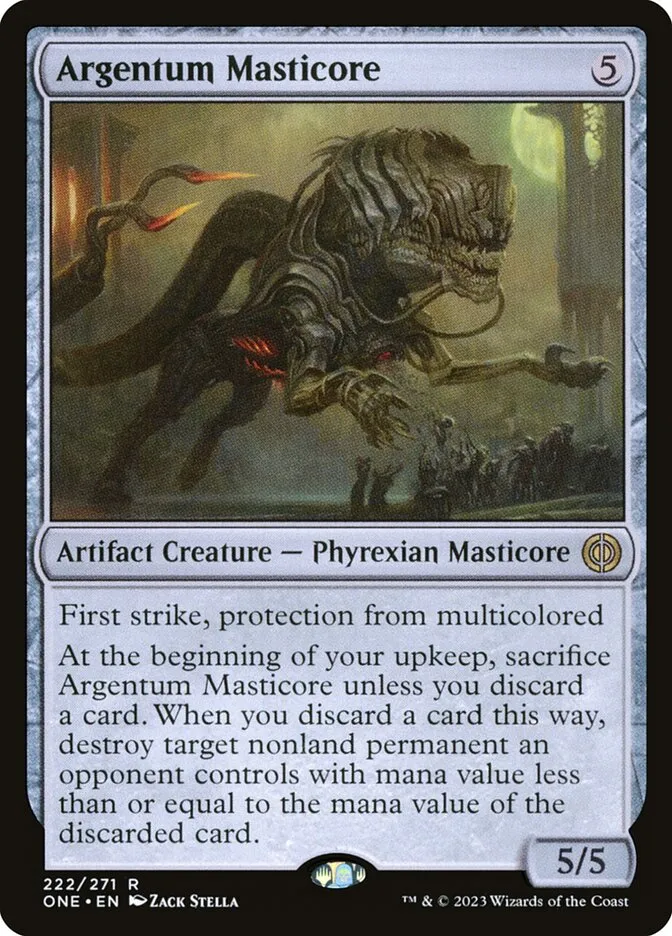 2023 Phyrexia: All Will Be One Argentum Masticore #222 rare card image