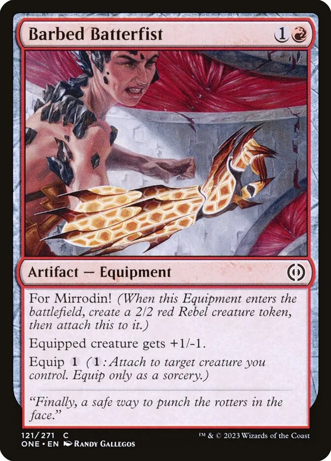 2023 Phyrexia: All Will Be One Barbed Batterfist [Foil] common #121 common card image