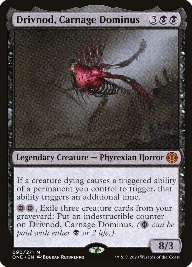2023 Phyrexia: All Will Be One Drivnod, Carnage Dominus [Foil] mythic #90 mythic card image