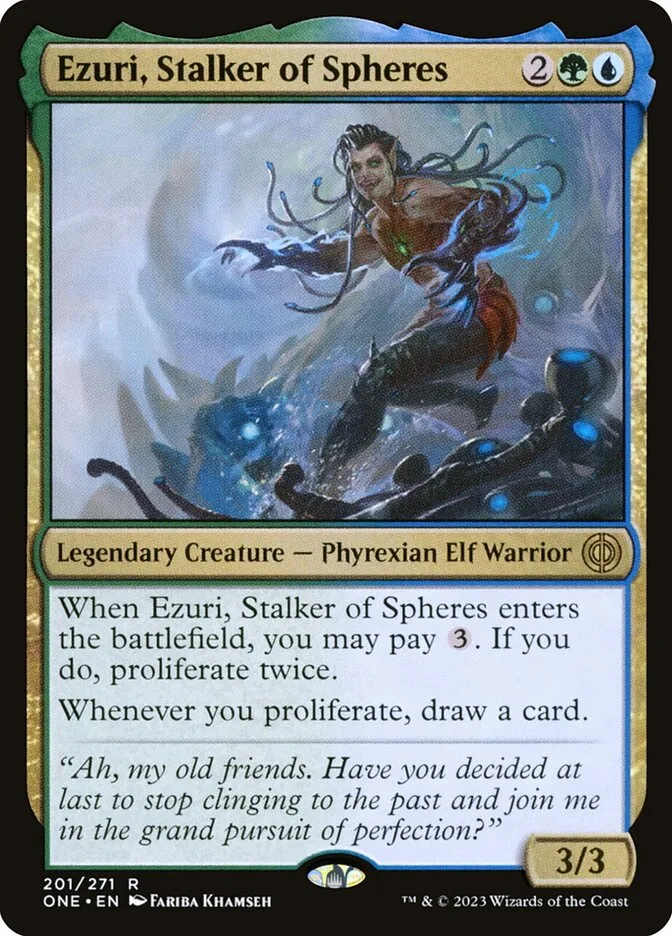 2023 Phyrexia: All Will Be One Ezuri, Stalker of Spheres #201 rare card image