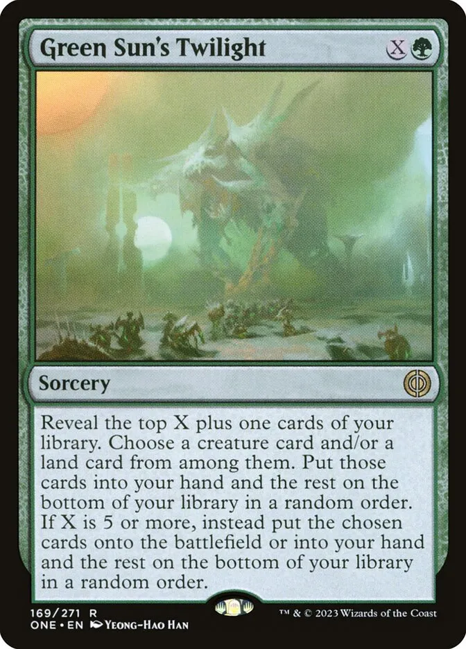 2023 Phyrexia: All Will Be One Green Sun's Twilight #169 rare card image