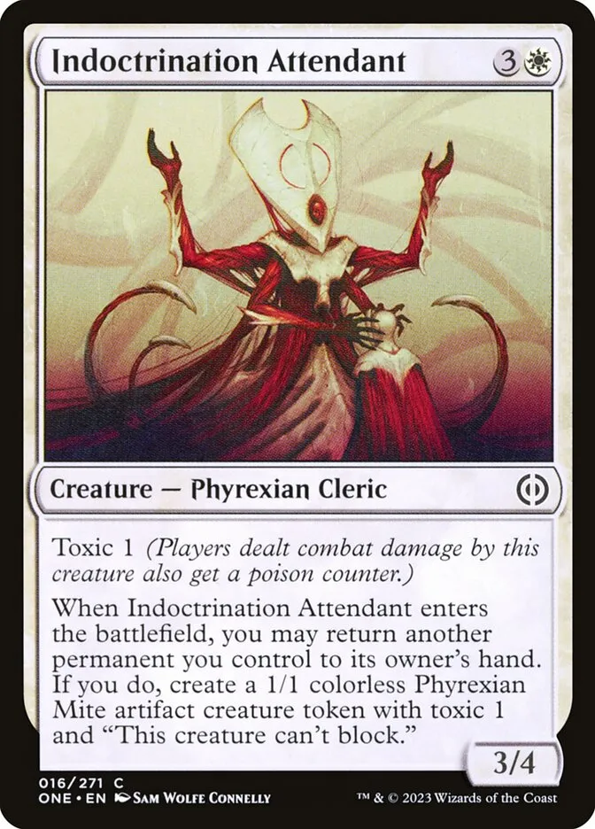 2023 Phyrexia: All Will Be One Indoctrination Attendant [Foil] common #16 common card image