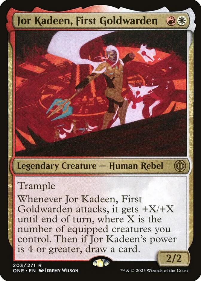 2023 Phyrexia: All Will Be One Jor Kadeen, First Goldwarden #203 rare card image