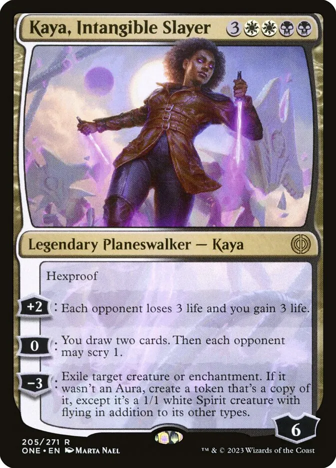 2023 Phyrexia: All Will Be One Kaya, Intangible Slayer #205 rare card image
