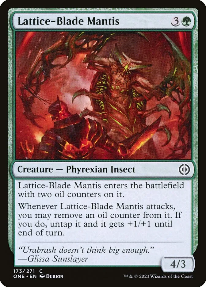 2023 Phyrexia: All Will Be One Lattice-Blade Mantis #173 common card image