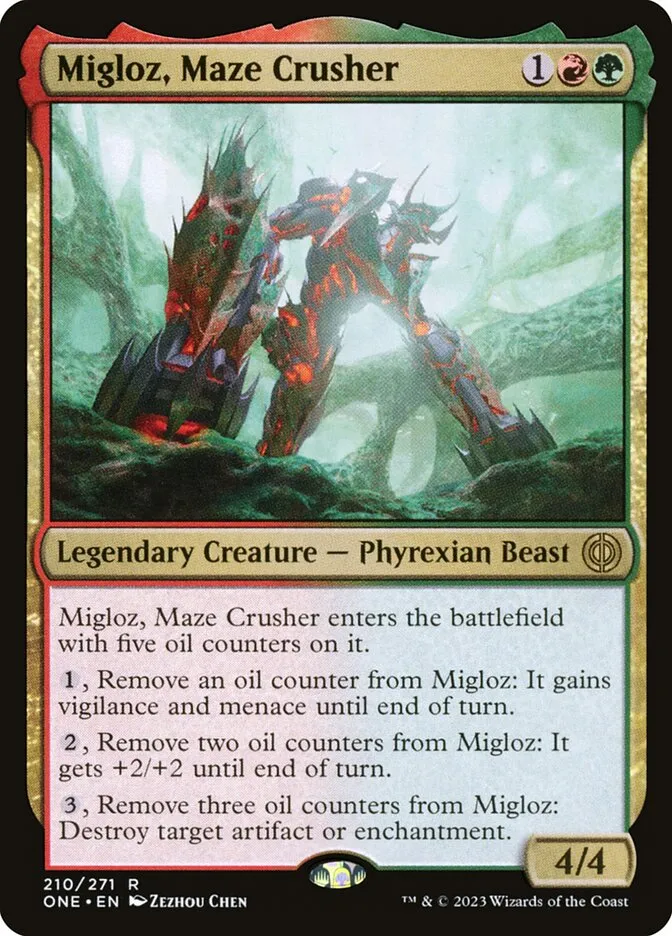 2023 Phyrexia: All Will Be One Migloz, Maze Crusher #210 rare card image