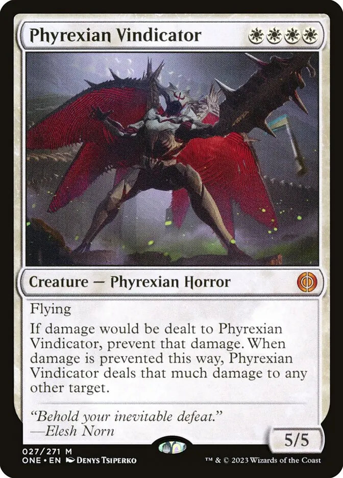 2023 Phyrexia: All Will Be One Phyrexian Vindicator mythic #27 mythic card image