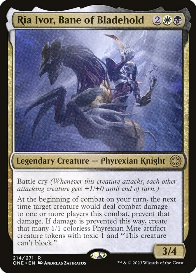 2023 Phyrexia: All Will Be One Ria Ivor, Bane of Bladehold #214 rare card image