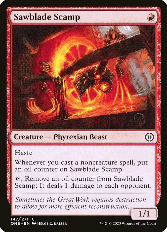 2023 Phyrexia: All Will Be One Sawblade Scamp #147 common card image