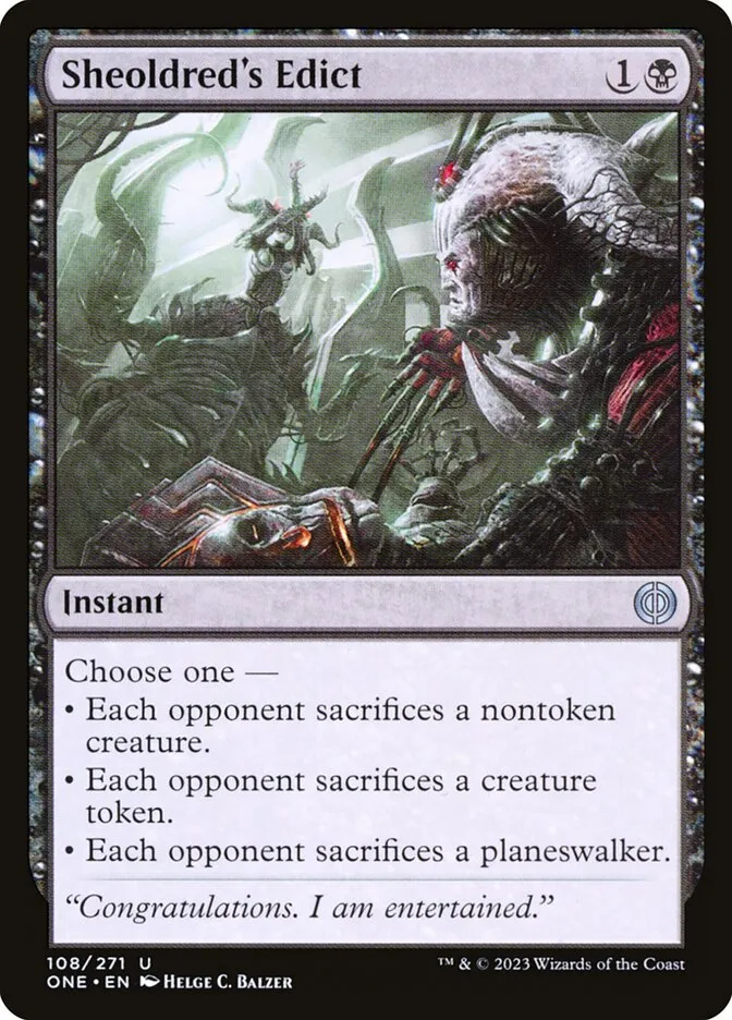 2023 Phyrexia: All Will Be One Sheoldred's Edict [Foil] uncommon #108 uncommon card image
