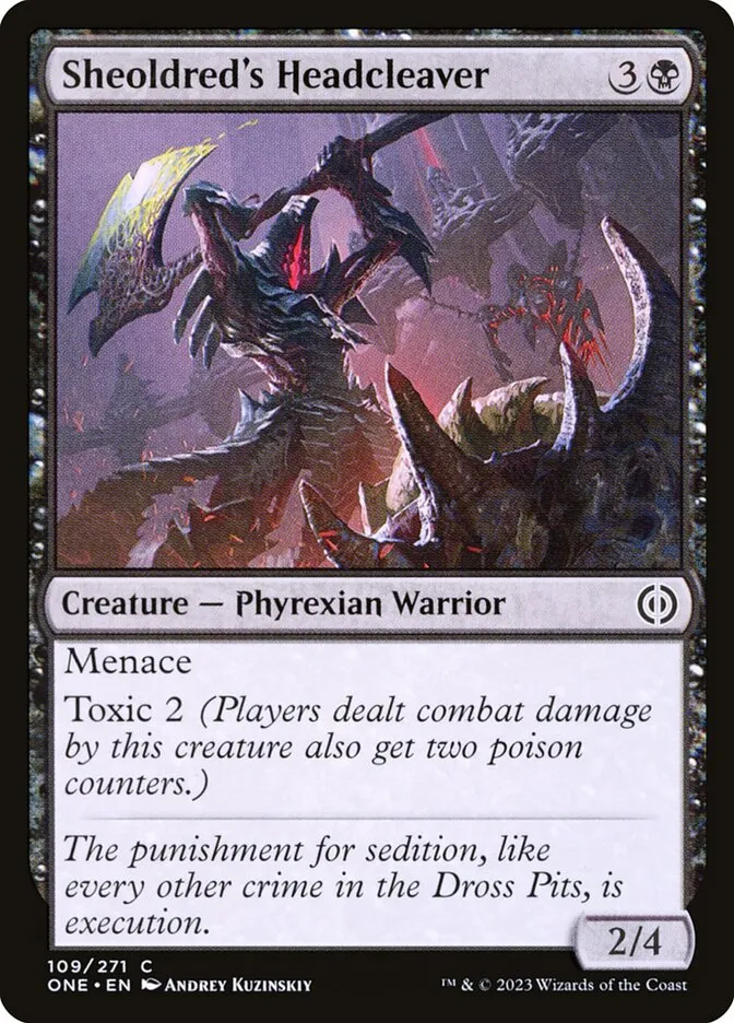 2023 Phyrexia: All Will Be One Sheoldred's Headcleaver common #109 common card image