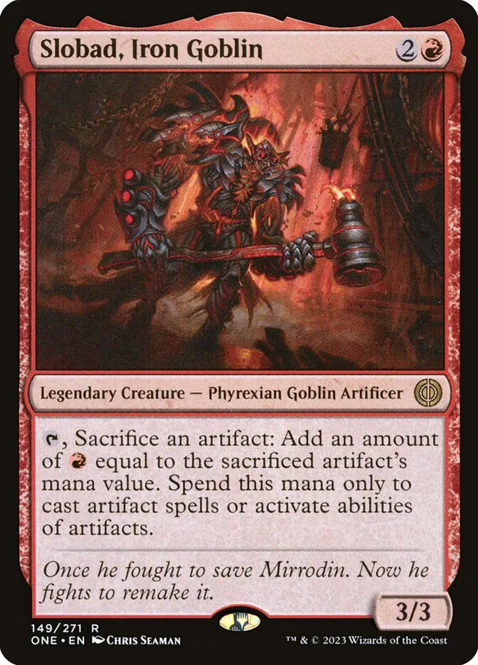 2023 Phyrexia: All Will Be One Slobad, Iron Goblin #149 rare card image