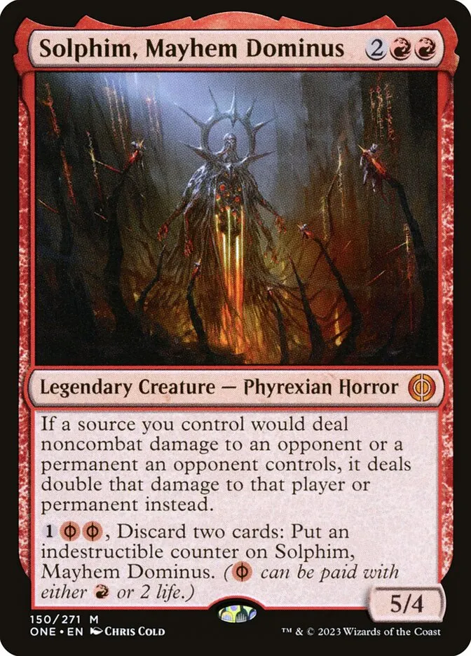 2023 Phyrexia: All Will Be One Solphim, Mayhem Dominus #150 mythic card image