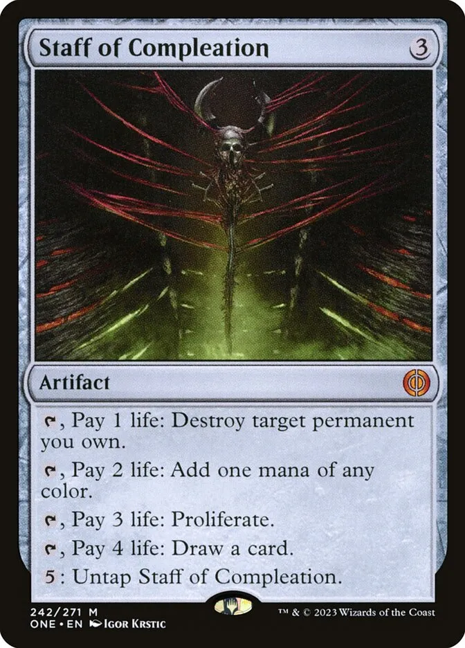 2023 Phyrexia: All Will Be One Staff of Compleation #242 mythic card image