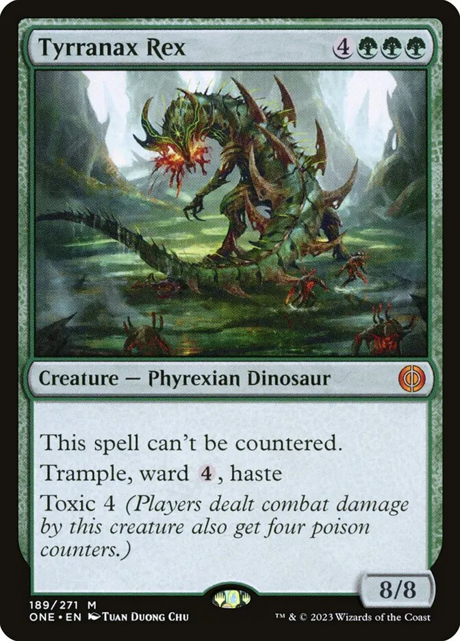 2023 Phyrexia: All Will Be One Tyrranax Rex mythic #189 mythic card image