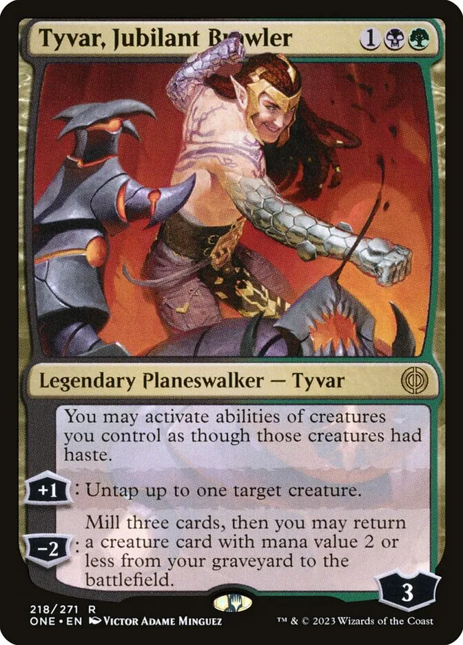 2023 Phyrexia: All Will Be One Tyvar, Jubilant Brawler #218 rare card image