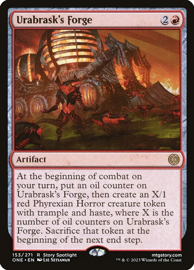2023 Phyrexia: All Will Be One Urabrask's Forge rare #153 rare card image