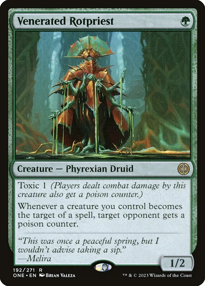 2023 Phyrexia: All Will Be One Venerated Rotpriest #192 rare card image