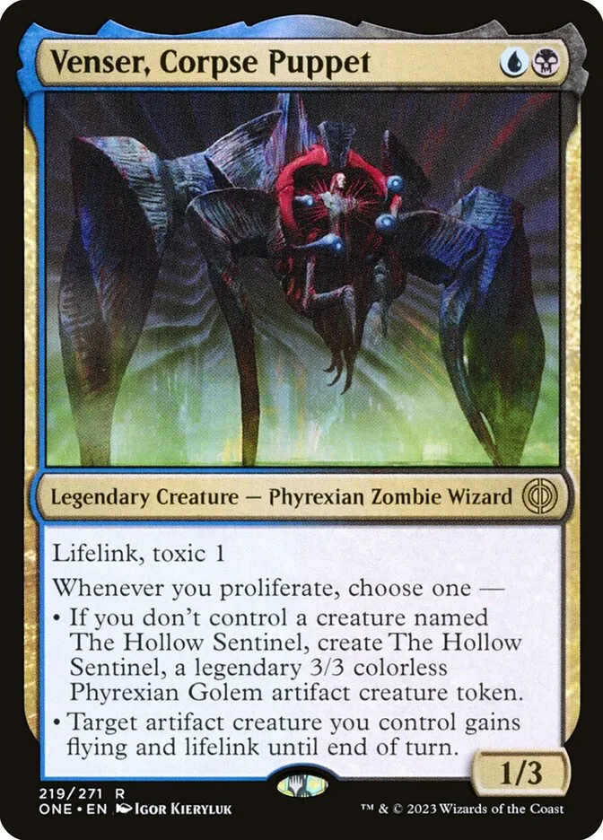 2023 Phyrexia: All Will Be One Venser, Corpse Puppet rare #219 rare card image