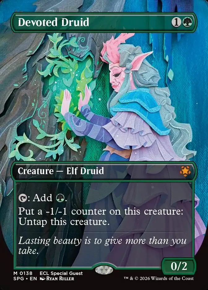 2023 Special Guests Devoted Druid [Borderless] mythic #138 mythic card image
