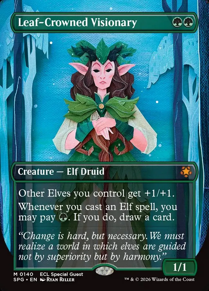 2023 Special Guests Leaf-Crowned Visionary [Borderless] mythic #140 mythic card image