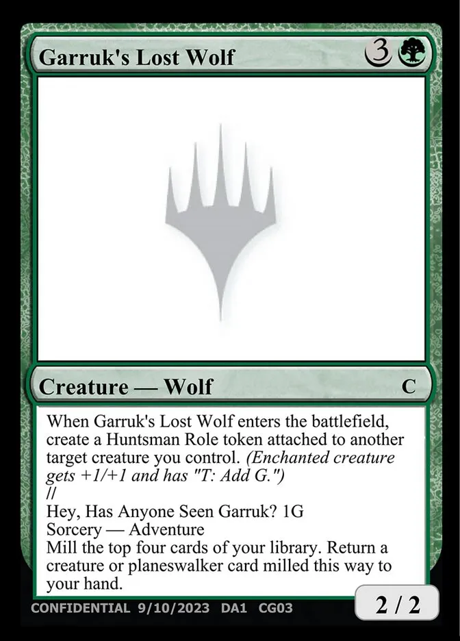 2023 Unknown Event Garruk's Lost Wolf // Hey, Has Anyone Seen Garruk? #CG03a common card image