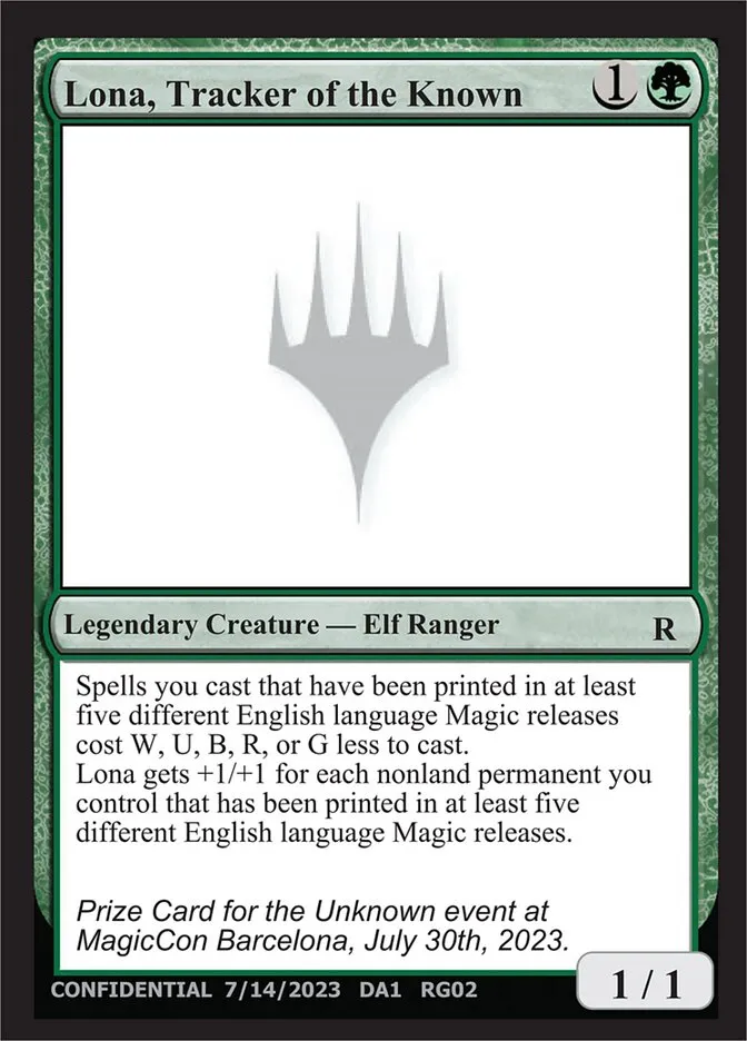 2023 Unknown Event Lona, Tracker of the Known #RG02c rare card image