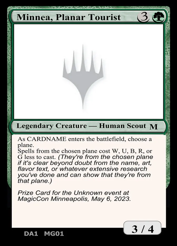 2023 Unknown Event Minnea, Planar Tourist #MG01 mythic card image