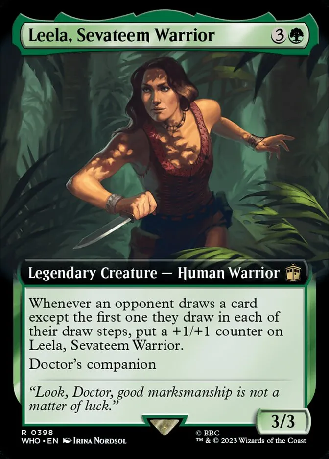 2023 Doctor Who Leela, Sevateem Warrior [Extended Art] rare #398 rare card image