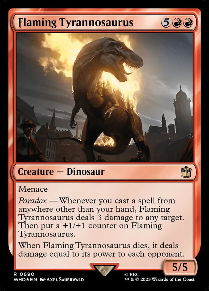 2023 Doctor Who Flaming Tyrannosaurus #690 rare card image