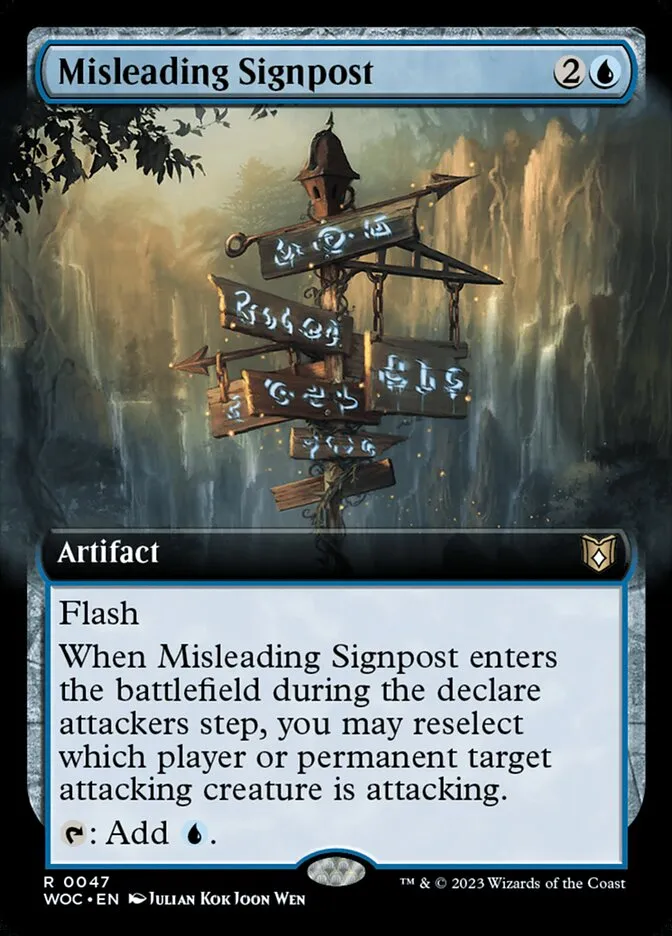 2023 Wilds of Eldraine Commander Misleading Signpost rare #47 rare card image