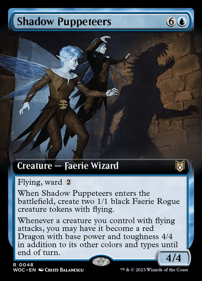 2023 Wilds of Eldraine Commander Shadow Puppeteers rare #48 rare card image