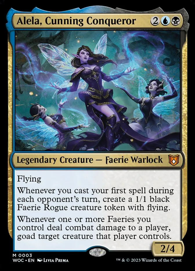 2023 Wilds of Eldraine Commander Alela, Cunning Conqueror mythic #3 mythic card image