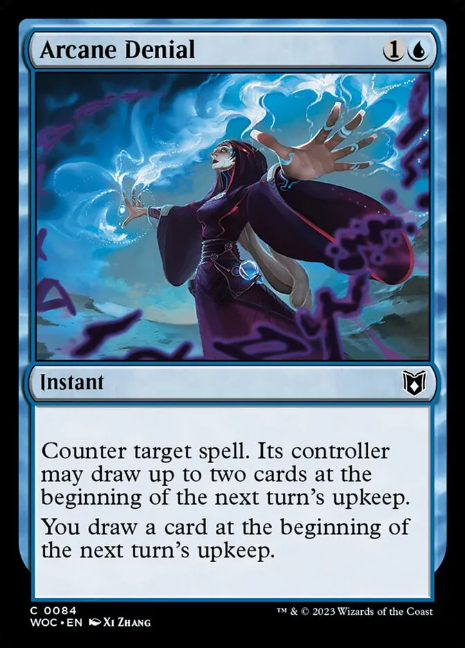 2023 Wilds of Eldraine Commander Arcane Denial #84 common card image