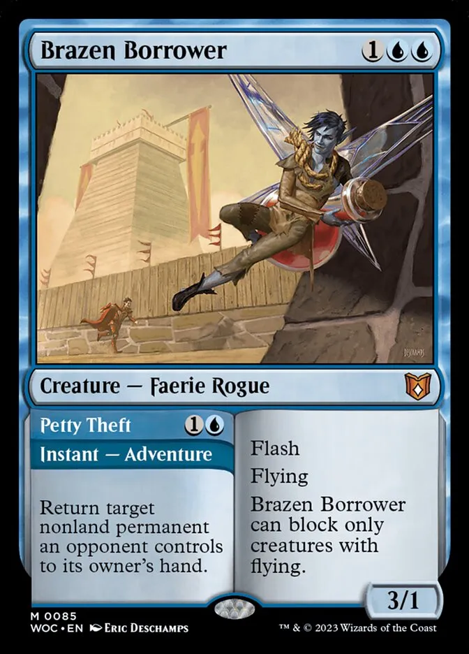2023 Wilds of Eldraine Commander Brazen Borrower // Petty Theft #85 mythic card image