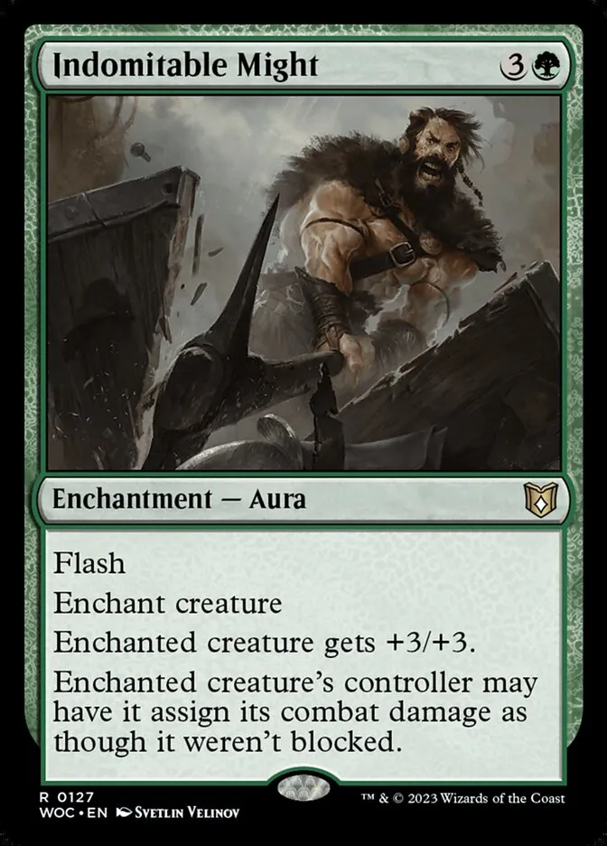 2023 Wilds of Eldraine Commander Indomitable Might #127 rare card image
