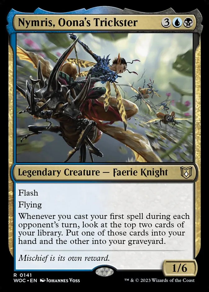 2023 Wilds of Eldraine Commander Nymris, Oona's Trickster #141 rare card image