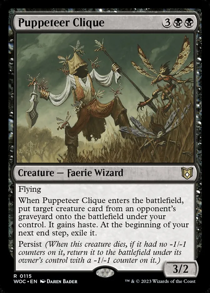 2023 Wilds of Eldraine Commander Puppeteer Clique #115 rare card image