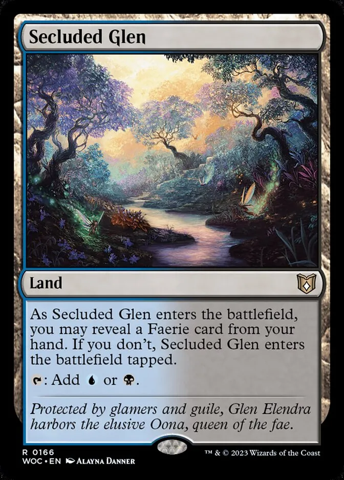 2023 Wilds of Eldraine Commander Secluded Glen #166 rare card image